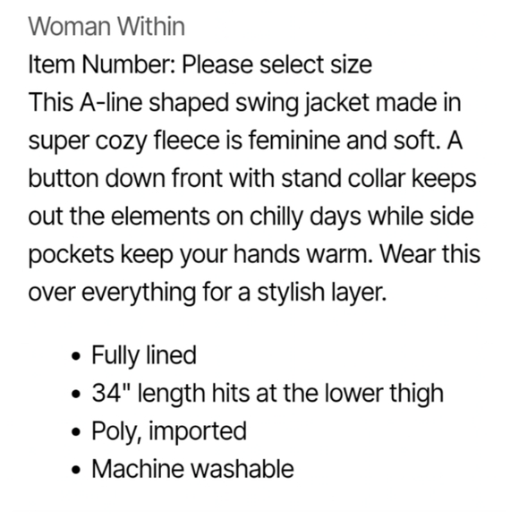 Fleece Swing Funnel Neck Coat size 18/20 - Picture 6 of 7